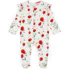 Baby Girls White & Red Poppies Babygrow, 1, hi-res